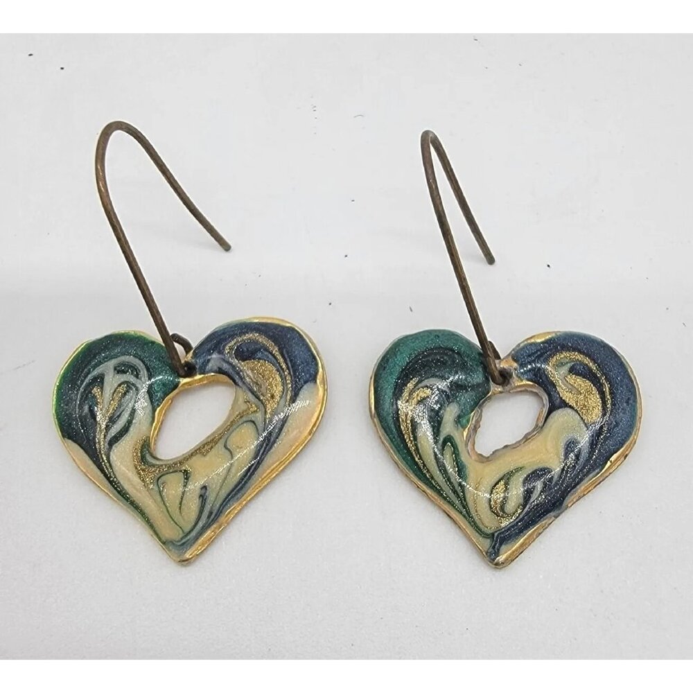 Vintage Beautiful Colorful Swirl Dangle Heart Resin Earrings